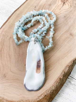 The Stella Necklace - Aquamarine with Oyster Shell Pendant