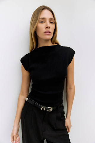 The Lori Top | Sleeveless Boat Neck Knit Top