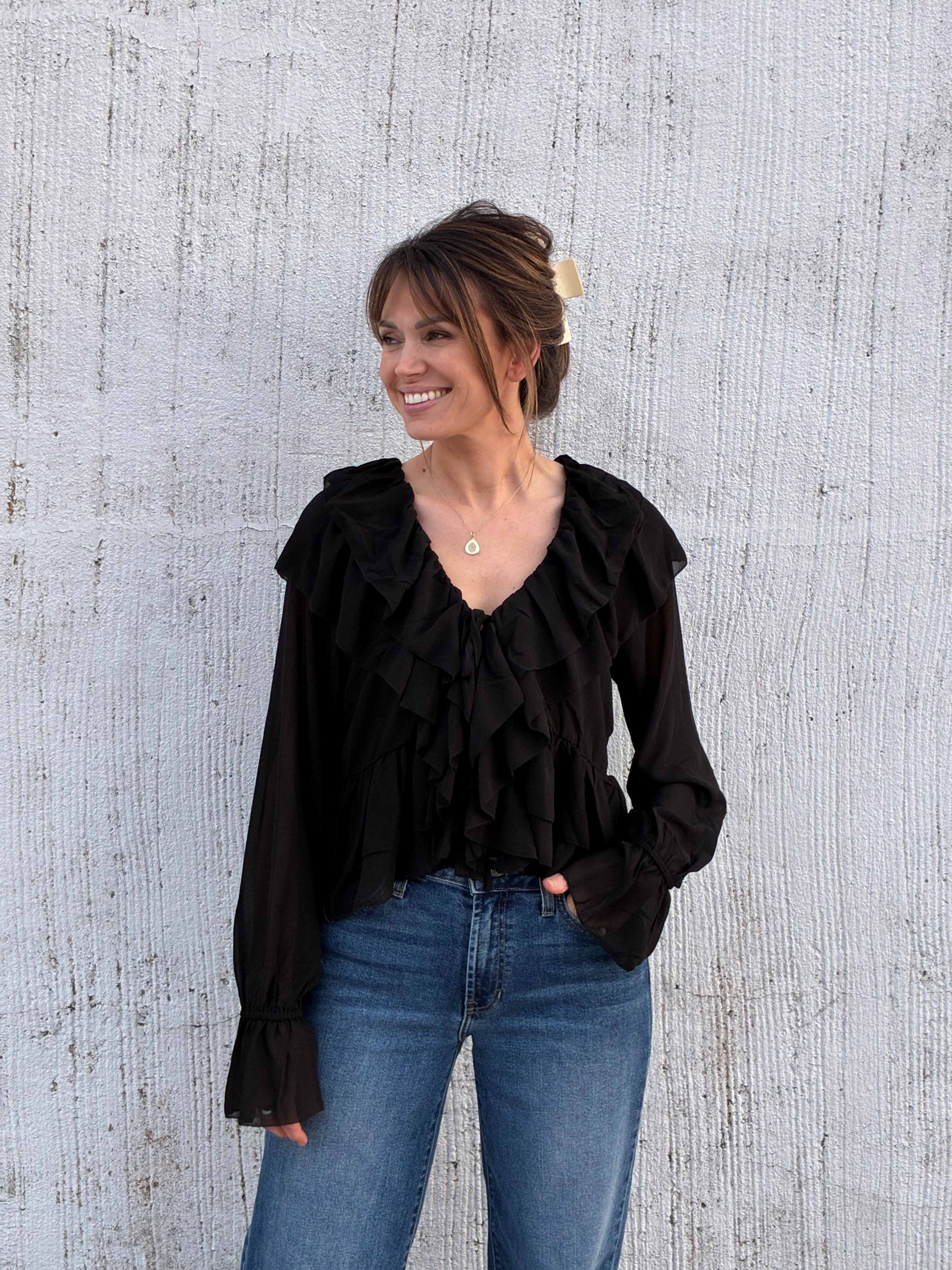 The Ruffle Romance Tie-Front Blouse