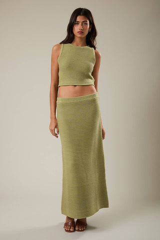 Matcha Luxe Ribbed Midi Skirt