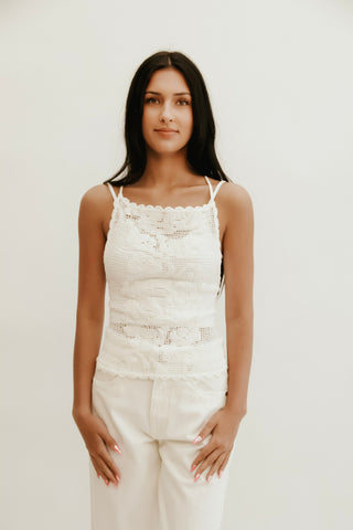 Ivory Muse Lace-Up Crochet Tank