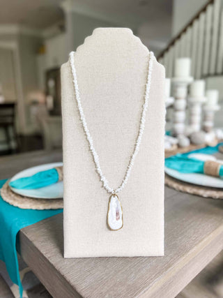 The Bowen Necklace-White Moonstone with Oyster Shell Pendant