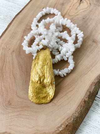 The Bowen Necklace-White Moonstone with Oyster Shell Pendant