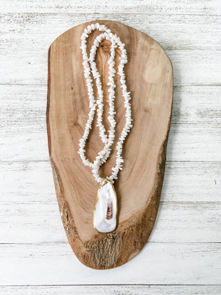 The Bowen Necklace-White Moonstone with Oyster Shell Pendant