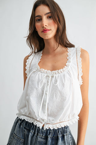 The Savannah Eyelet Tie Top