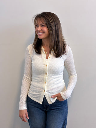 The Snowfall Luxe Button Top