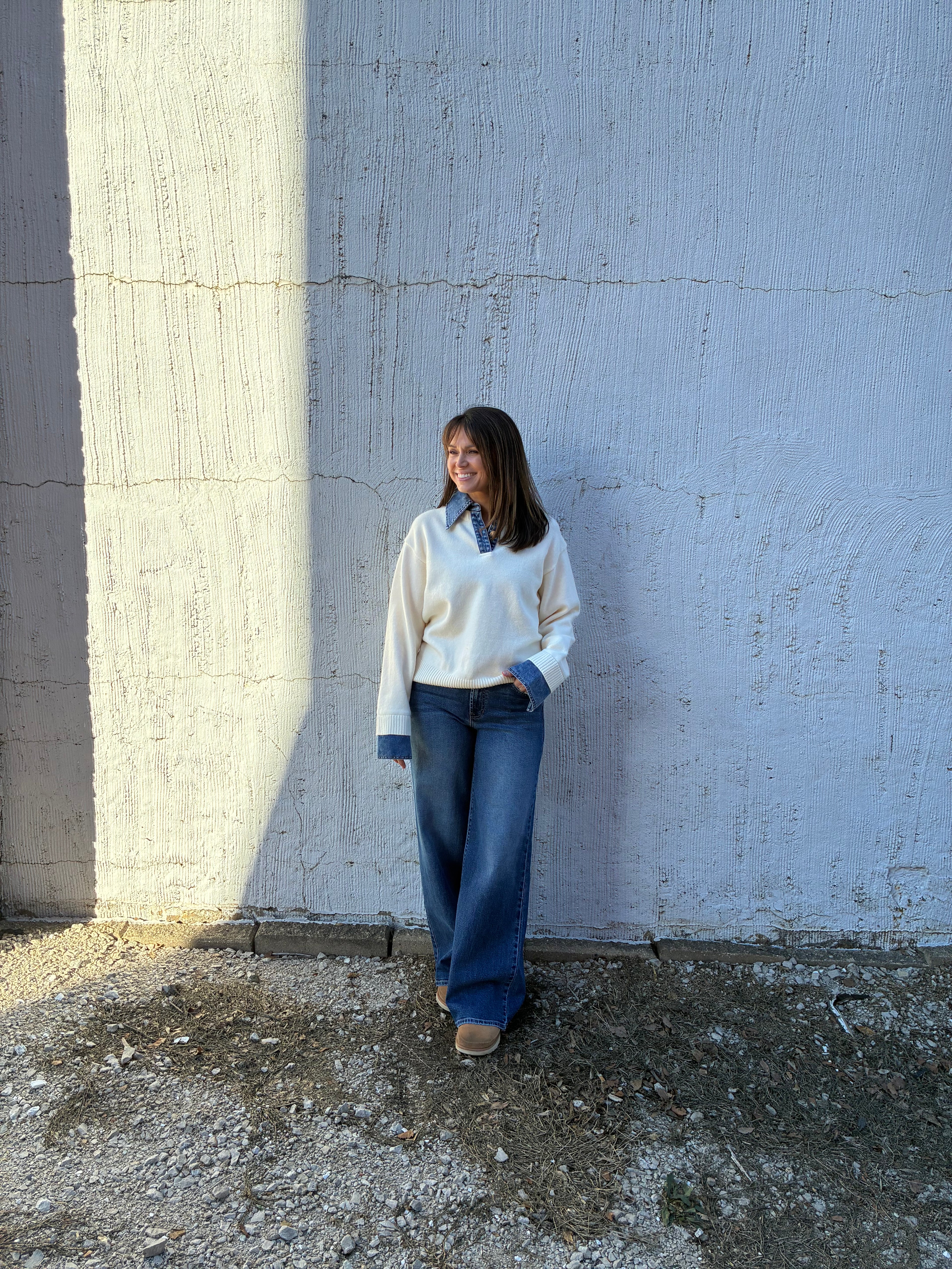 The Denim Kiss Collared Sweater