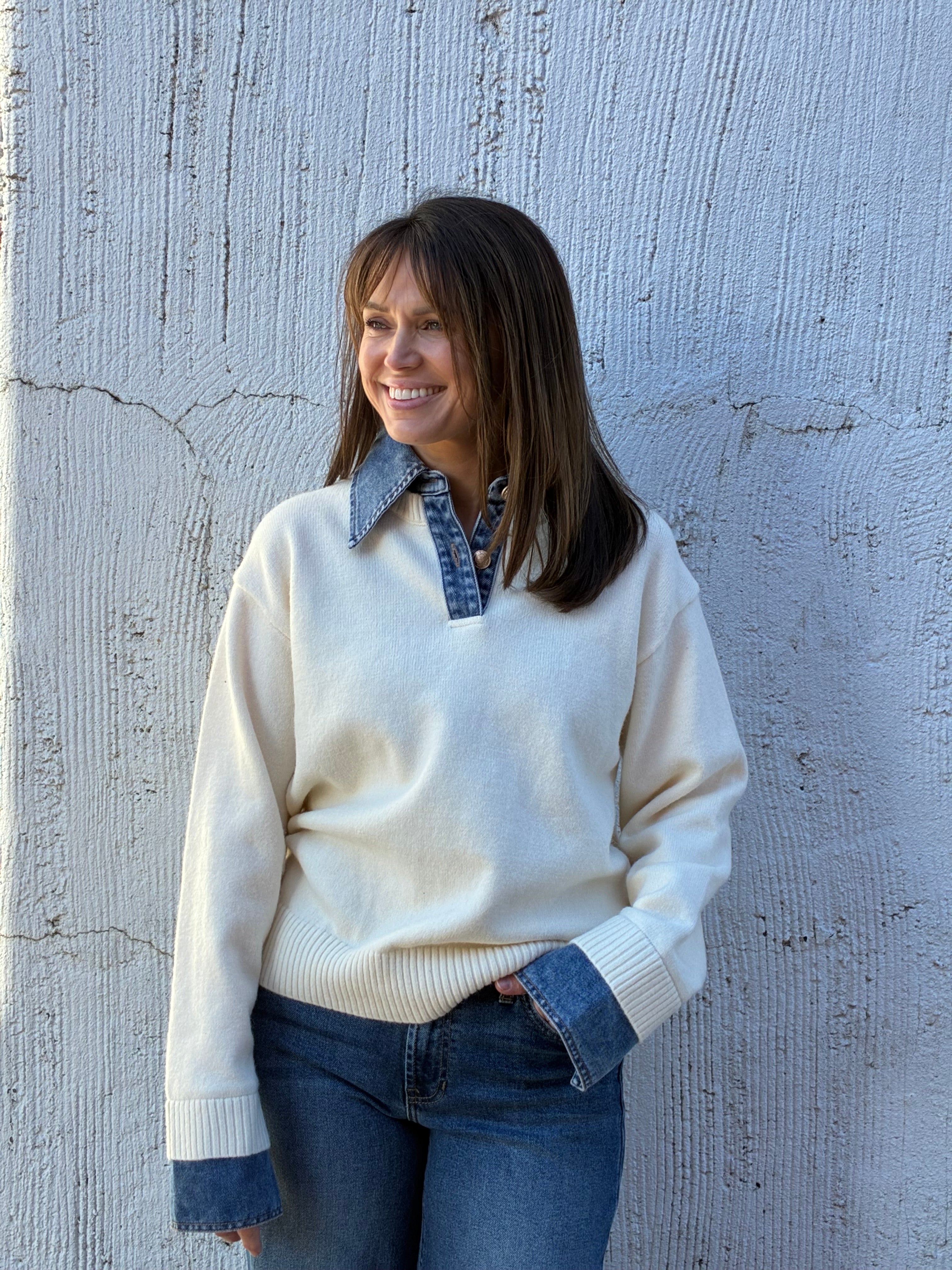The Denim Kiss Collared Sweater