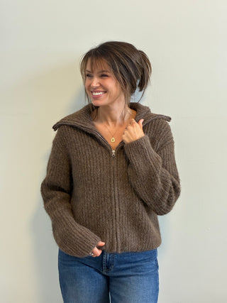 High Neck Full Zip Sweater