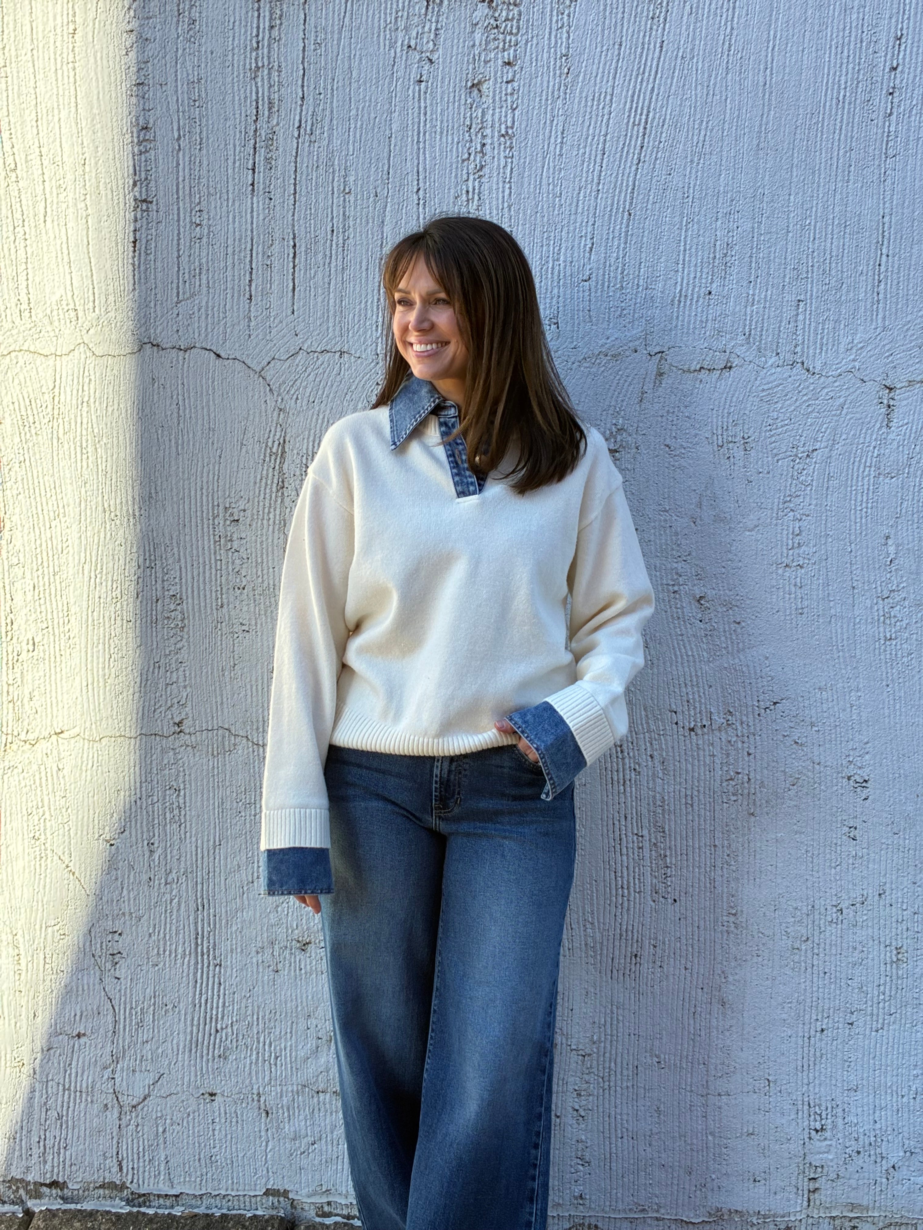 The Denim Kiss Collared Sweater