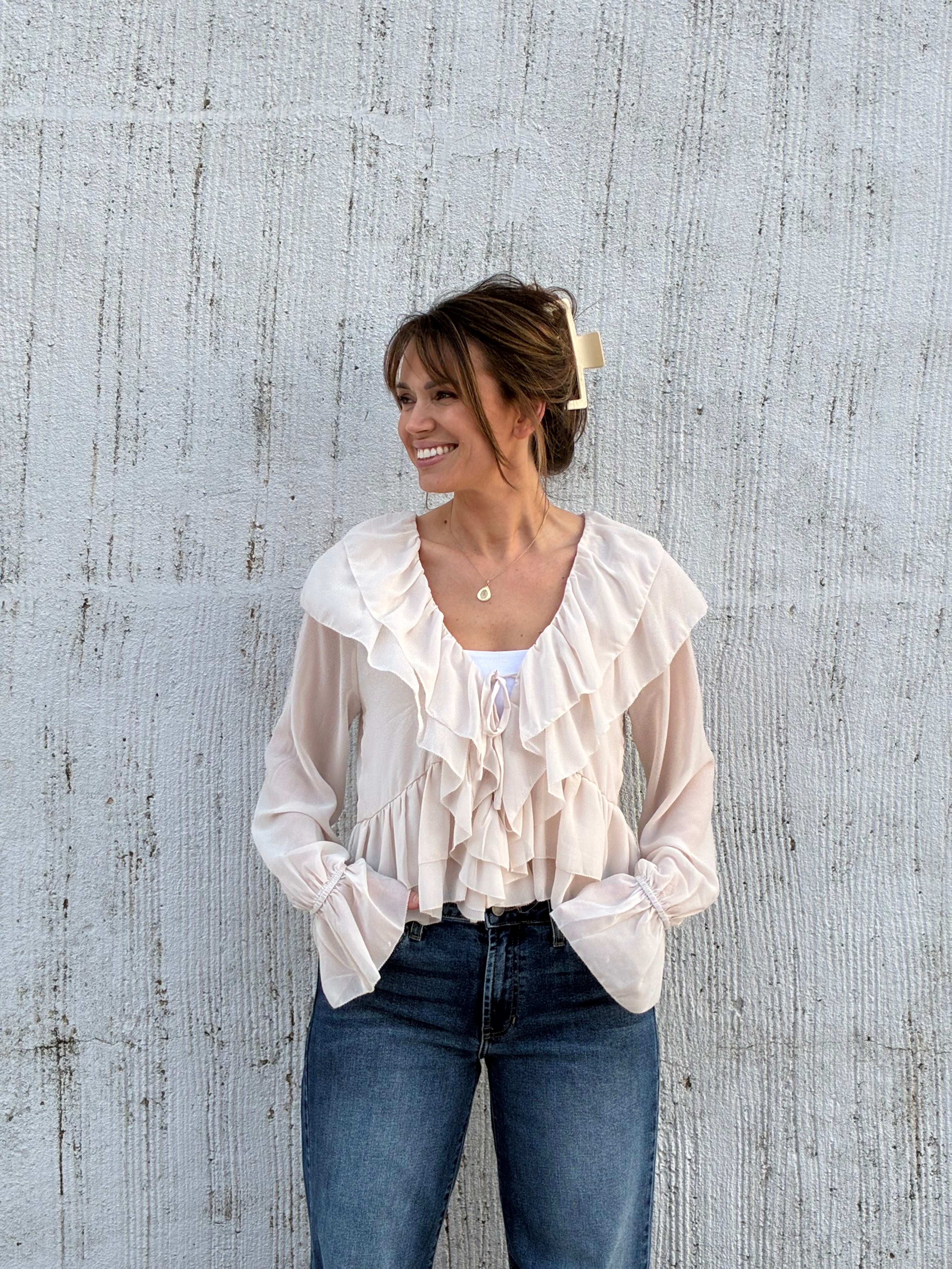 The Ruffle Romance Tie-Front Blouse
