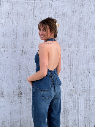 Denim Tie Halter Top