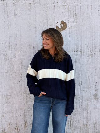 The Harbor Stripe Zip Sweater