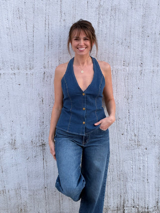 Denim Tie Halter Top