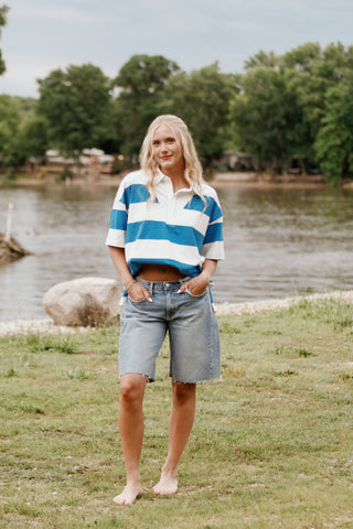 Coastal Oversized Striped Collared Top