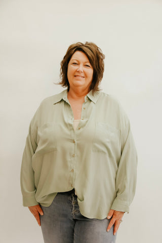 Sage Ease Oversized Button Down