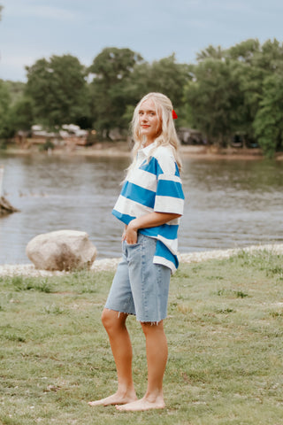 Coastal Oversized Striped Collared Top