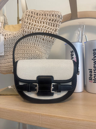 Buckle Top Handle Canvas Crossbody Bag