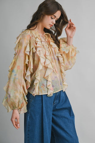Golden Muse Ruffle Blouse