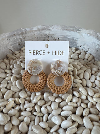 Rattan Button Drop Disc Earrings