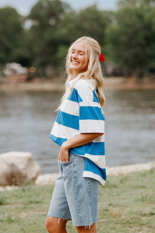 Coastal Oversized Striped Collared Top