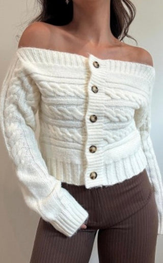 Off Shoulders Button Sweater