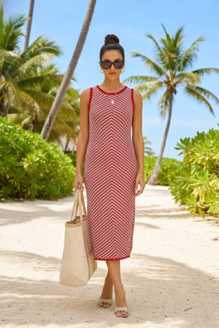 The Palm Breeze Chevron Midi Dress