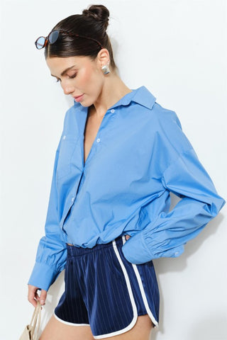 The Harbor Blue Cropped Button Down