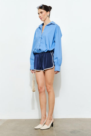 The Harbor Blue Cropped Button Down