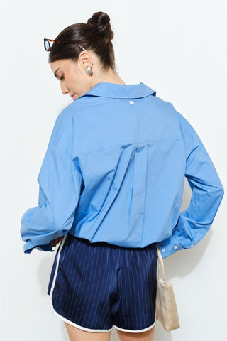 The Harbor Blue Cropped Button Down