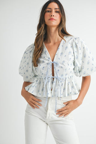 Bluebell Breeze Bow Tie Peplum Top