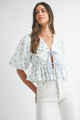 Bluebell Breeze Bow Tie Peplum Top