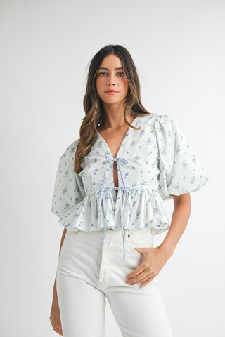 Bluebell Breeze Bow Tie Peplum Top