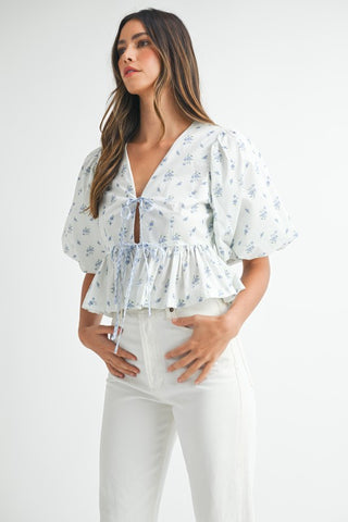 Bluebell Breeze Bow Tie Peplum Top