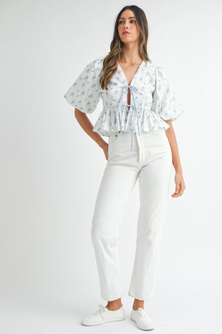 Bluebell Breeze Bow Tie Peplum Top