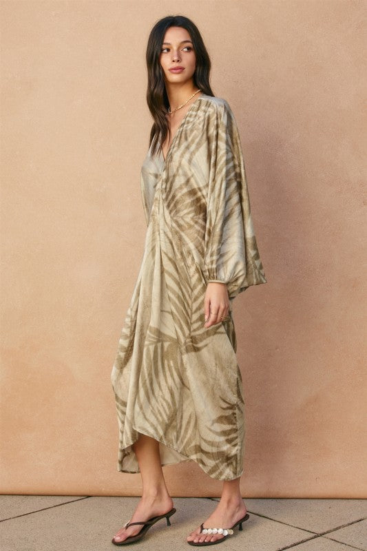 Desert Palm Satin Kaftan Maxi