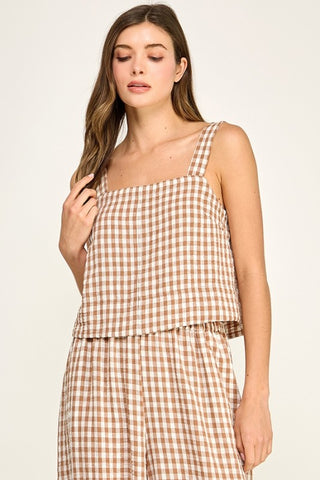 Gingham Linen Blend Cami Top