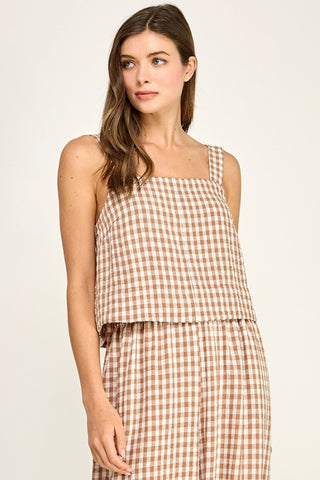Gingham Linen Blend Cami Top