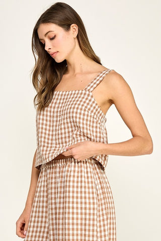 Gingham Linen Blend Cami Top