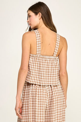 Gingham Linen Blend Cami Top