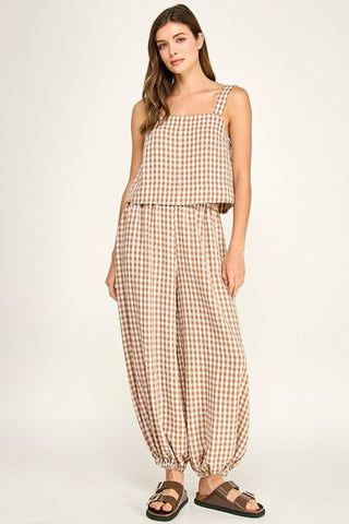 Gingham Linen Blend Cami Top