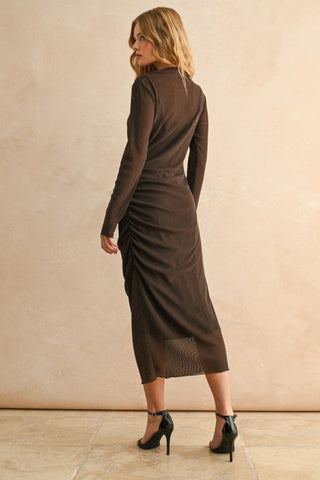 The Cocoa Veil Mesh Midi Dress