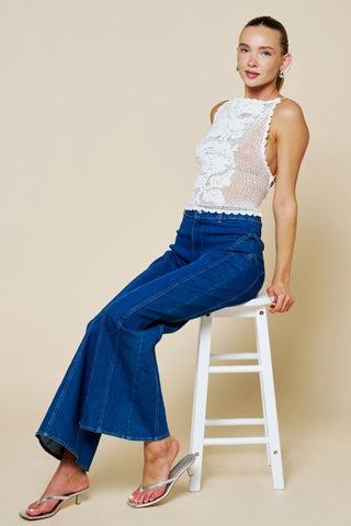 Ivory Muse Lace-Up Crochet Tank
