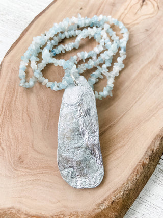 The Stella Necklace - Aquamarine with Oyster Shell Pendant