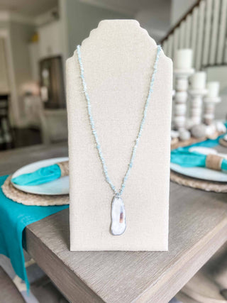 The Stella Necklace - Aquamarine with Oyster Shell Pendant