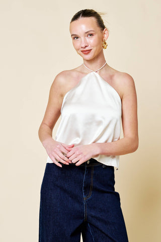 Satin High Neck Halter Top