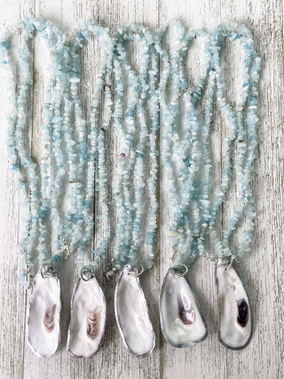 The Stella Necklace - Aquamarine with Oyster Shell Pendant