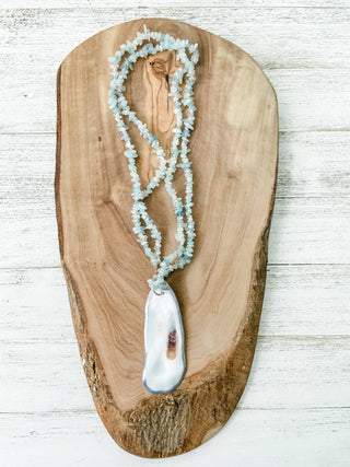 The Stella Necklace - Aquamarine with Oyster Shell Pendant